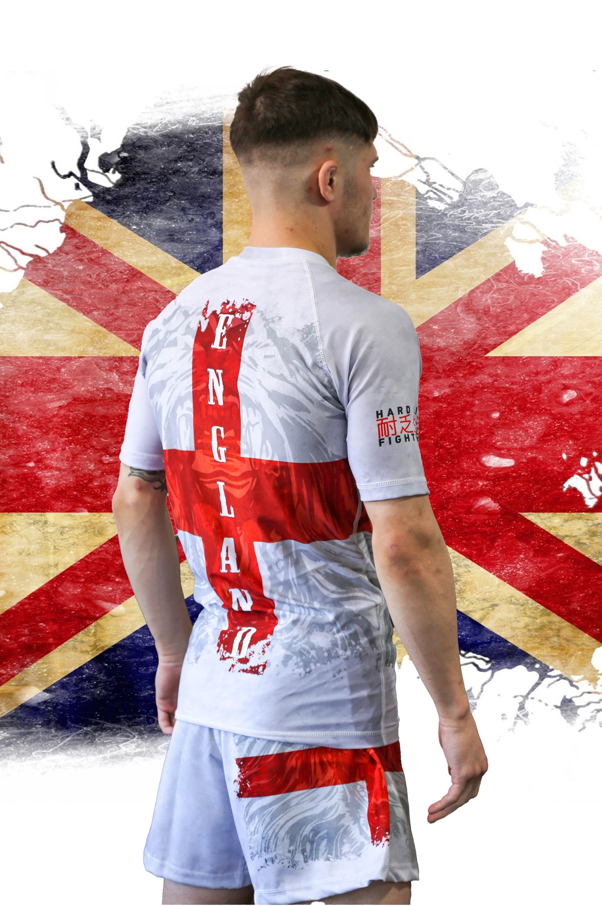 Hardlife English Rashguard and MMA Shorts, back view